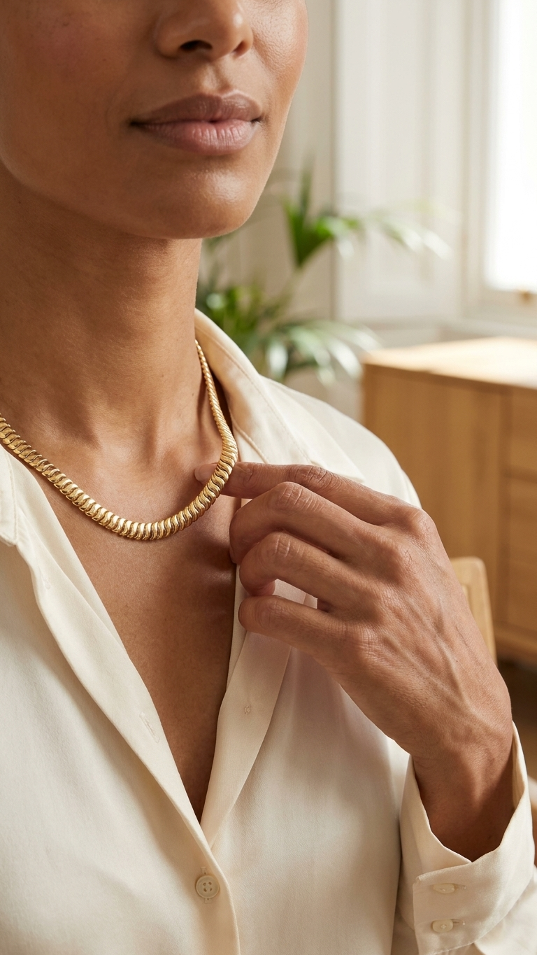Yellow gold omega snake chain, Luma Jewellery