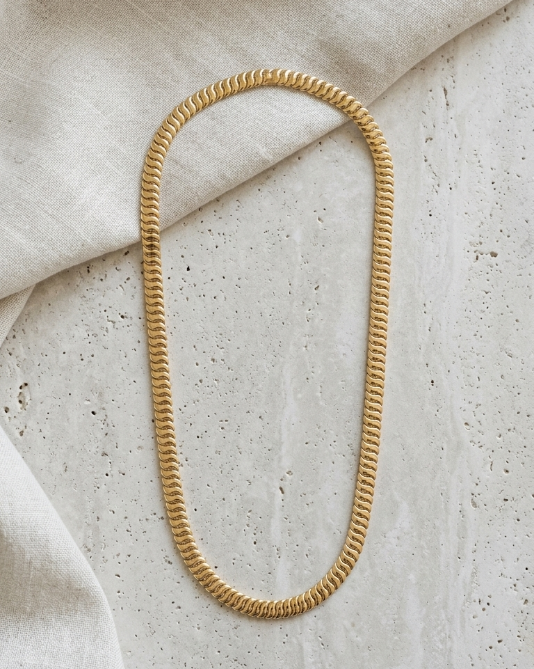Yellow gold ribbed omega snake necklace, Luma Jewellery