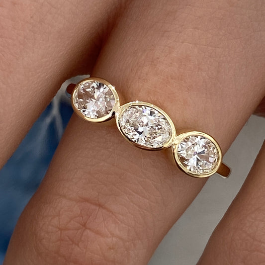 Zephyra three stone diamond ring, yellow gold, Luma Jewellery