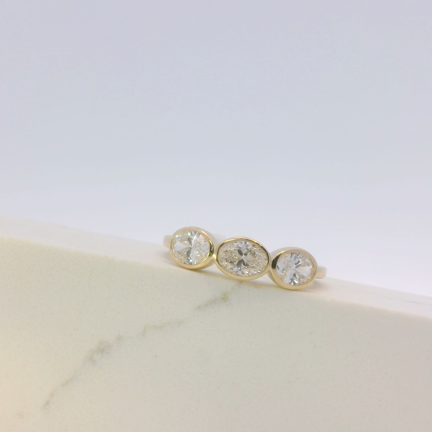 Zephyra three stone diamond ring detail, Luma Jewellery